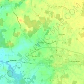 Carte topographique Les Chassières, altitude, relief