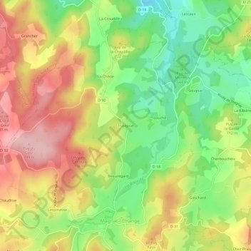 Carte topographique Traleprat, altitude, relief