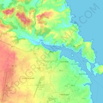 Carte topographique Maó / Mahón, altitude, relief