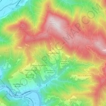 Carte topographique Piazza di Brancoli, altitude, relief