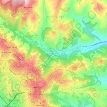 Carte topographique Ponte Rio, altitude, relief