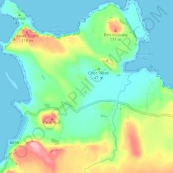 Carte topographique Shulista, altitude, relief