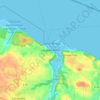 Carte topographique Langballigholz, altitude, relief