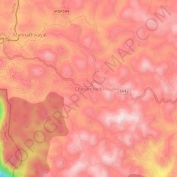 Carte topographique Cherambadi, altitude, relief