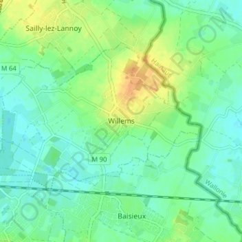 Carte topographique Willems, altitude, relief