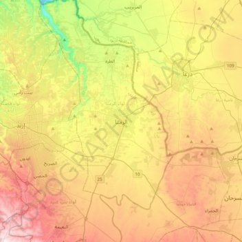 Carte topographique Ar Ramtha, altitude, relief