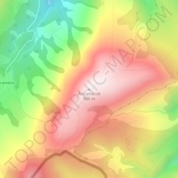 Carte topographique Artzamendi, altitude, relief