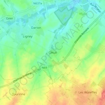 Carte topographique Omal, altitude, relief