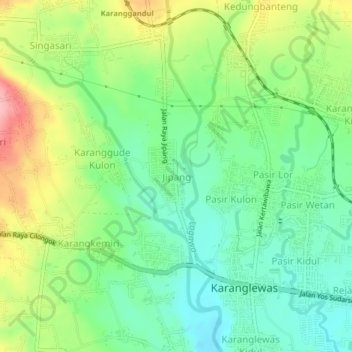 Carte topographique Jipang, altitude, relief