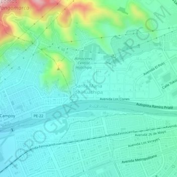 Carte topographique Santa María de Huachipa, altitude, relief