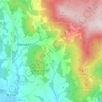 Carte topographique Hinterdegenberg, altitude, relief