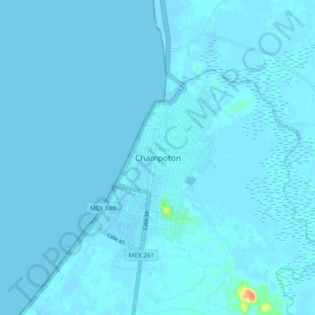 Carte topographique Champotón, altitude, relief