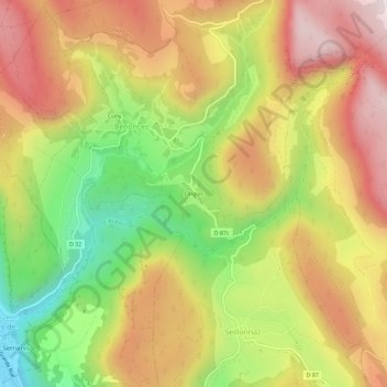 Carte topographique Onglas, altitude, relief