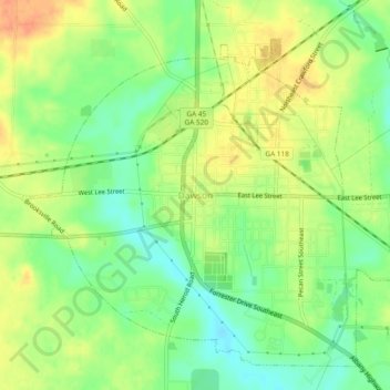 Carte topographique Dawson, altitude, relief