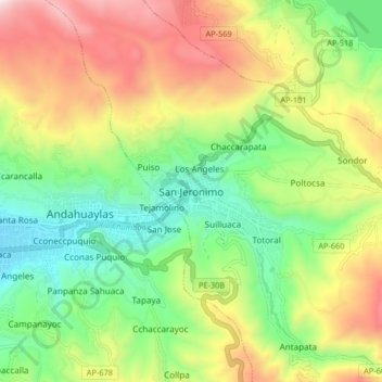Carte topographique San Jeronimo, altitude, relief