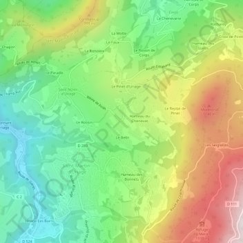 Carte topographique Le Penet, altitude, relief