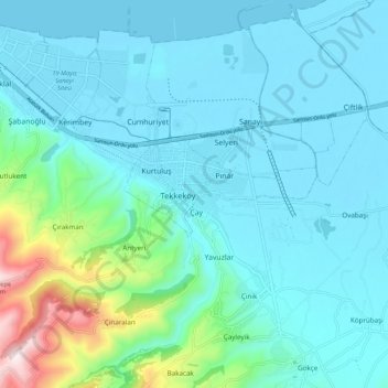 Carte topographique Tekkeköy, altitude, relief