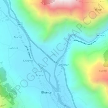 Carte topographique Jia, altitude, relief