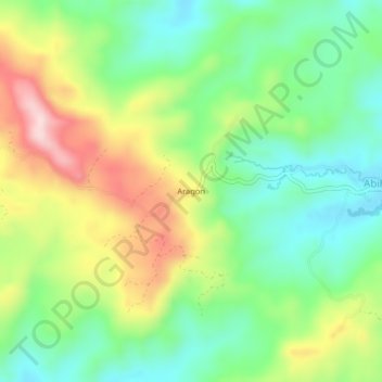 Carte topographique Aragon, altitude, relief