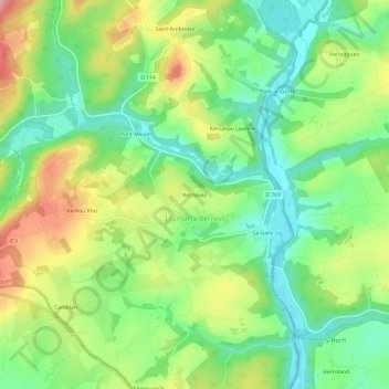 Carte topographique Kernévez, altitude, relief