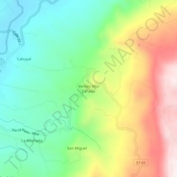 Carte topographique Veredo Alto Cañada, altitude, relief