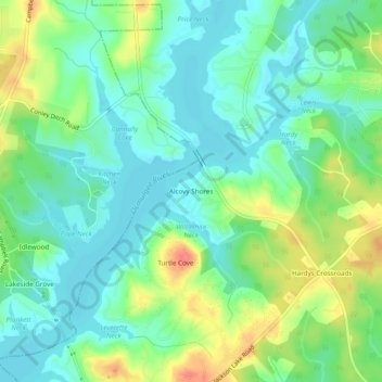 Carte topographique Alcovy Shores, altitude, relief