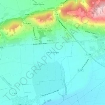 Carte topographique Ferme le Mangeot, altitude, relief
