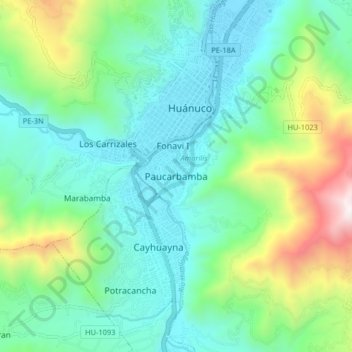 Carte topographique Paucarbamba, altitude, relief