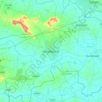 Carte topographique Ichalkaranji, altitude, relief