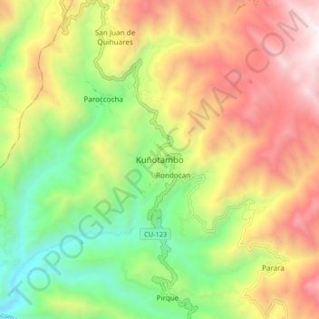 Carte topographique Kuñotambo, altitude, relief
