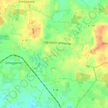 Carte topographique Töstrup, altitude, relief