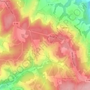 Carte topographique Le Brut, altitude, relief