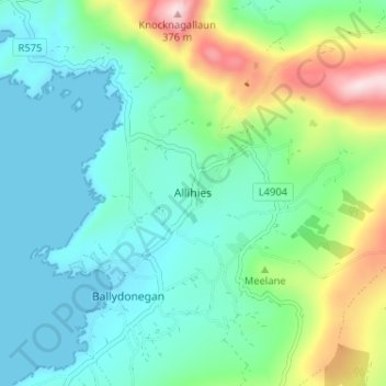 Carte topographique Allihies, altitude, relief
