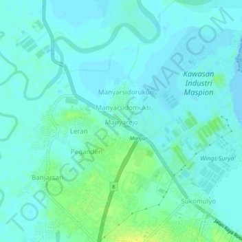 Carte topographique Manyarejo, altitude, relief