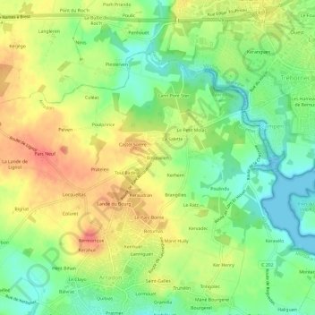 Carte topographique Botquelen, altitude, relief