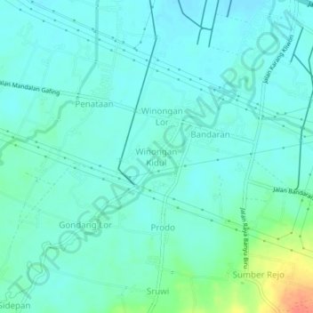 Carte topographique Winongan Kidul, altitude, relief