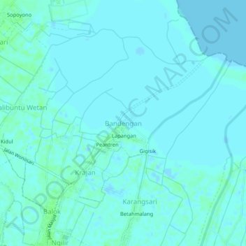 Carte topographique Bandengan, altitude, relief