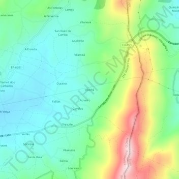 Carte topographique Vilachá, altitude, relief