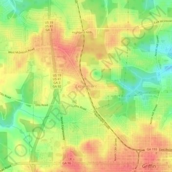 Carte topographique Experiment, altitude, relief