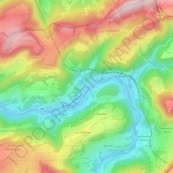 Carte topographique St-Ursanne, altitude, relief
