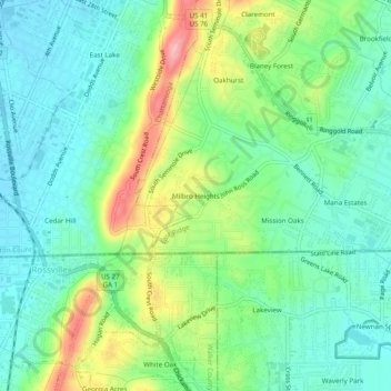 Carte topographique Milbro Heights, altitude, relief