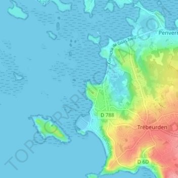 Carte topographique Lan Kerellec, altitude, relief