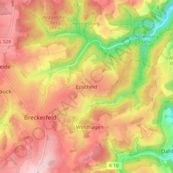 Carte topographique Epscheid, altitude, relief