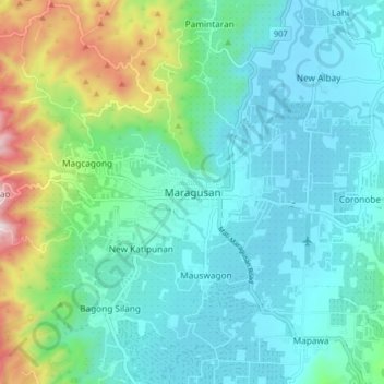 Carte topographique Maragusan, altitude, relief