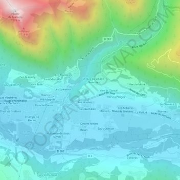 Carte topographique Vers le Creux, altitude, relief