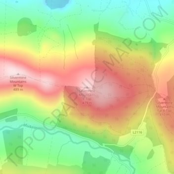 Carte topographique Silvermine Mountains E Top, altitude, relief
