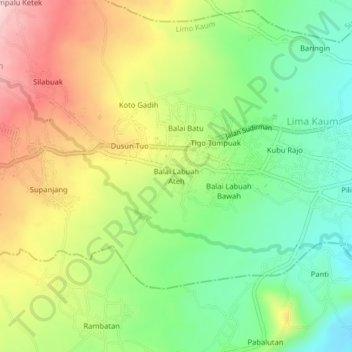 Carte topographique Balai Labuah Ateh, altitude, relief