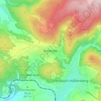 Carte topographique Rotterode, altitude, relief