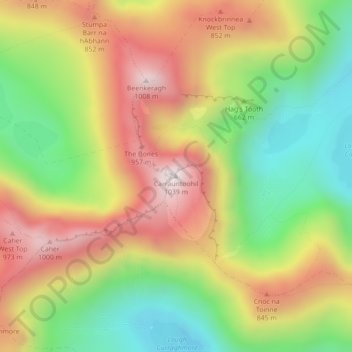 Carte topographique Carrauntoohil, altitude, relief