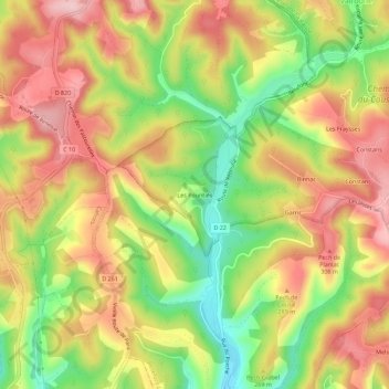 Carte topographique Les Pountiés, altitude, relief